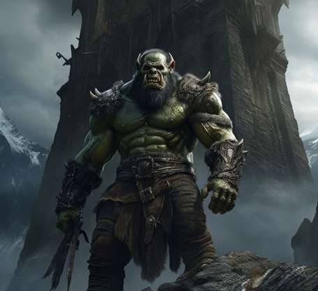 Ogre standing in front of tower